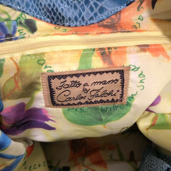 Fatto a Mano by Carlos Falchi Snake Embossed Blue Bag Purse - Picture 8 of 8